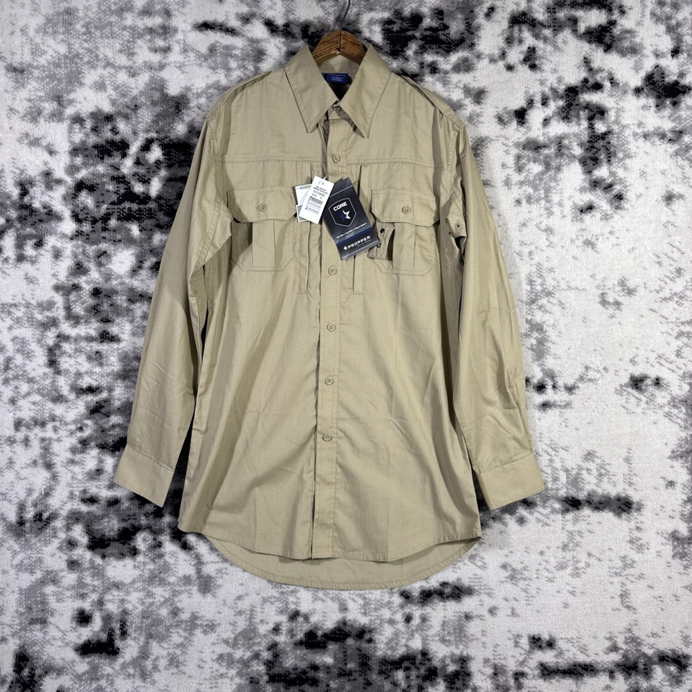Propper Lightweight Tactical Shirt Mens Size SL Beige Button Down Duty Career